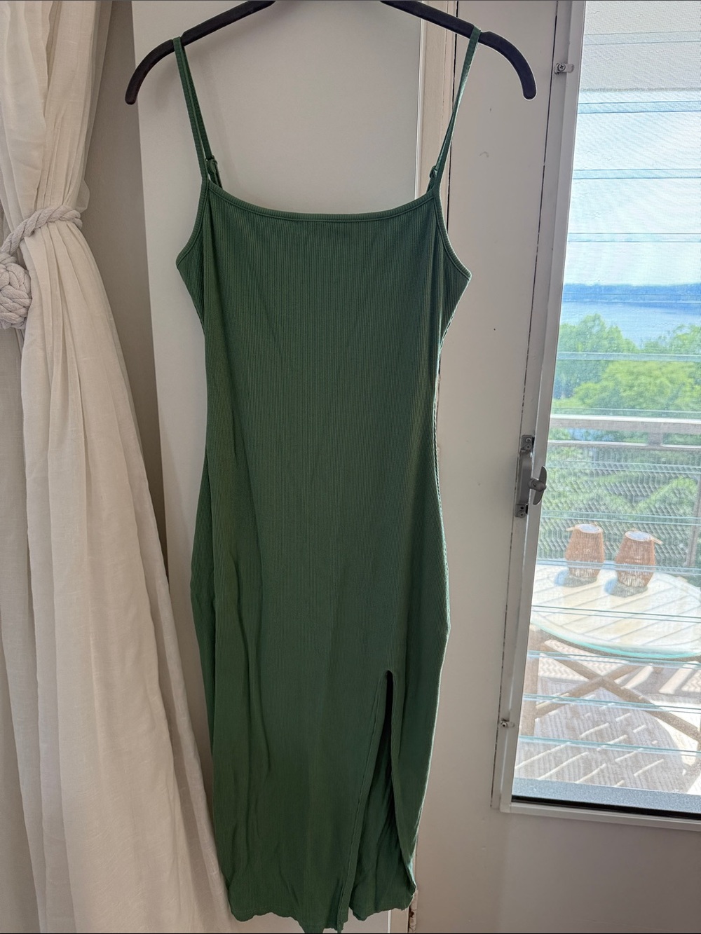 Superdown Sage Green Ribbed Midi Dress | Size Medium | Bodycon Slip Dress